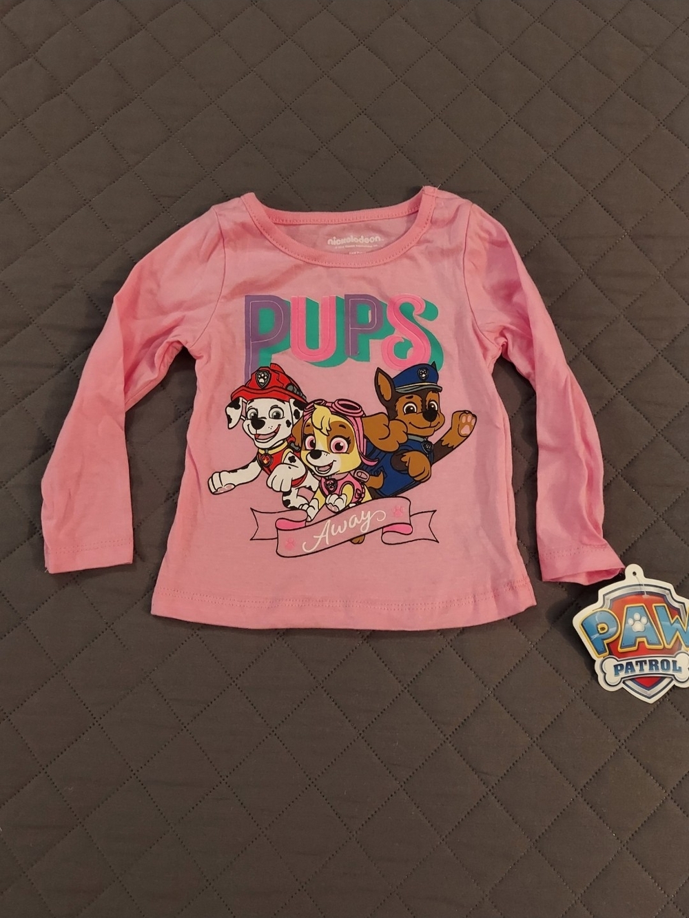Paw Patrol Pink Long Sleeve Tee with PUPS Graphic